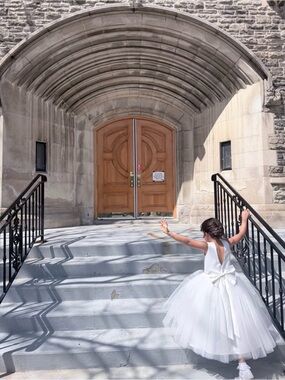 White Tulle Flower Girl Dress with Bow